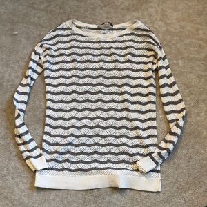 LOFT taupe and White Chevron Sweater